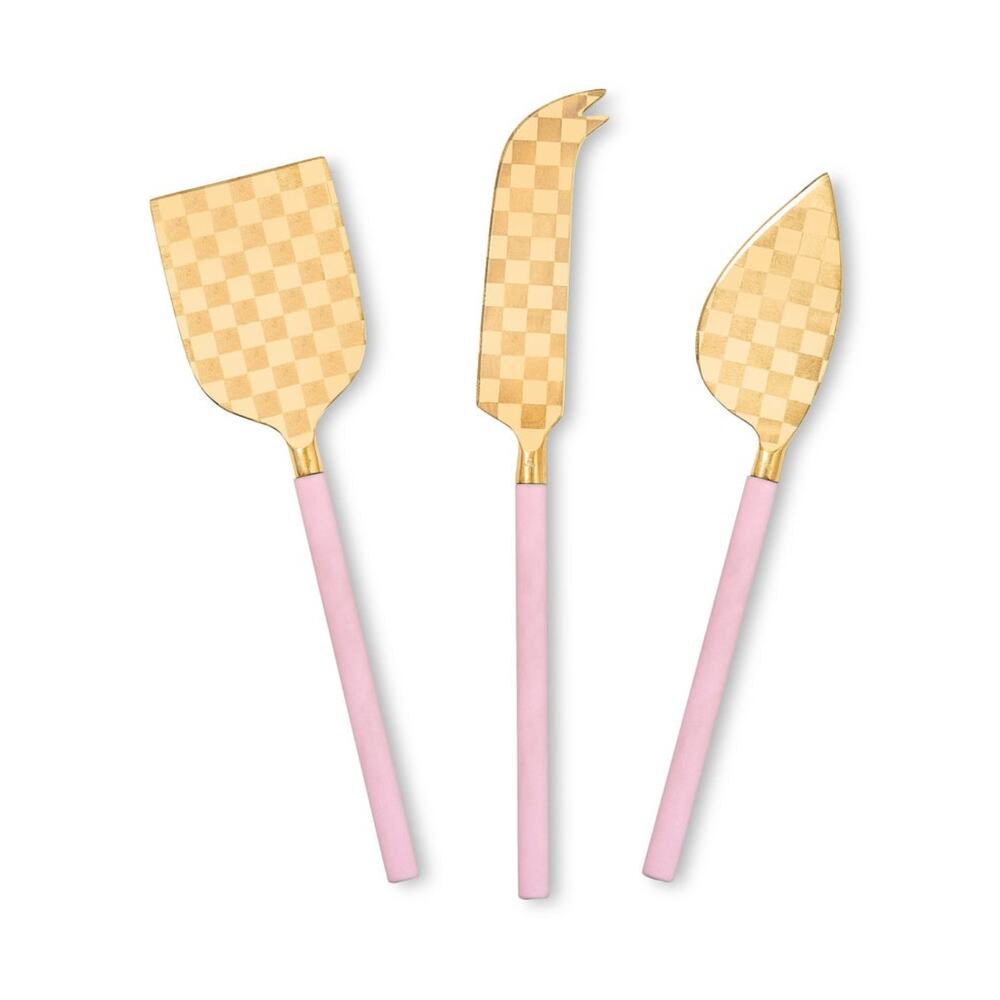 NEW MacKenzie-Childs Rosy Checked Cheese Knife Set of 3 in Original Box